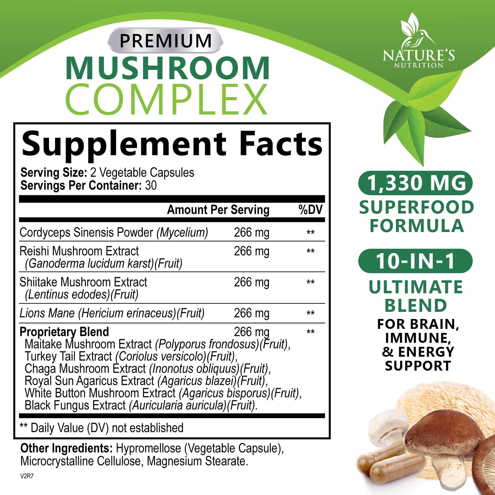 Nature's Nutrition 10-in-1 ingredients graphic highlighting brain support potential.