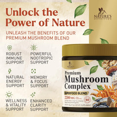 Nature's Nutrition 11-in-1 mushroom blend powder for daily use.