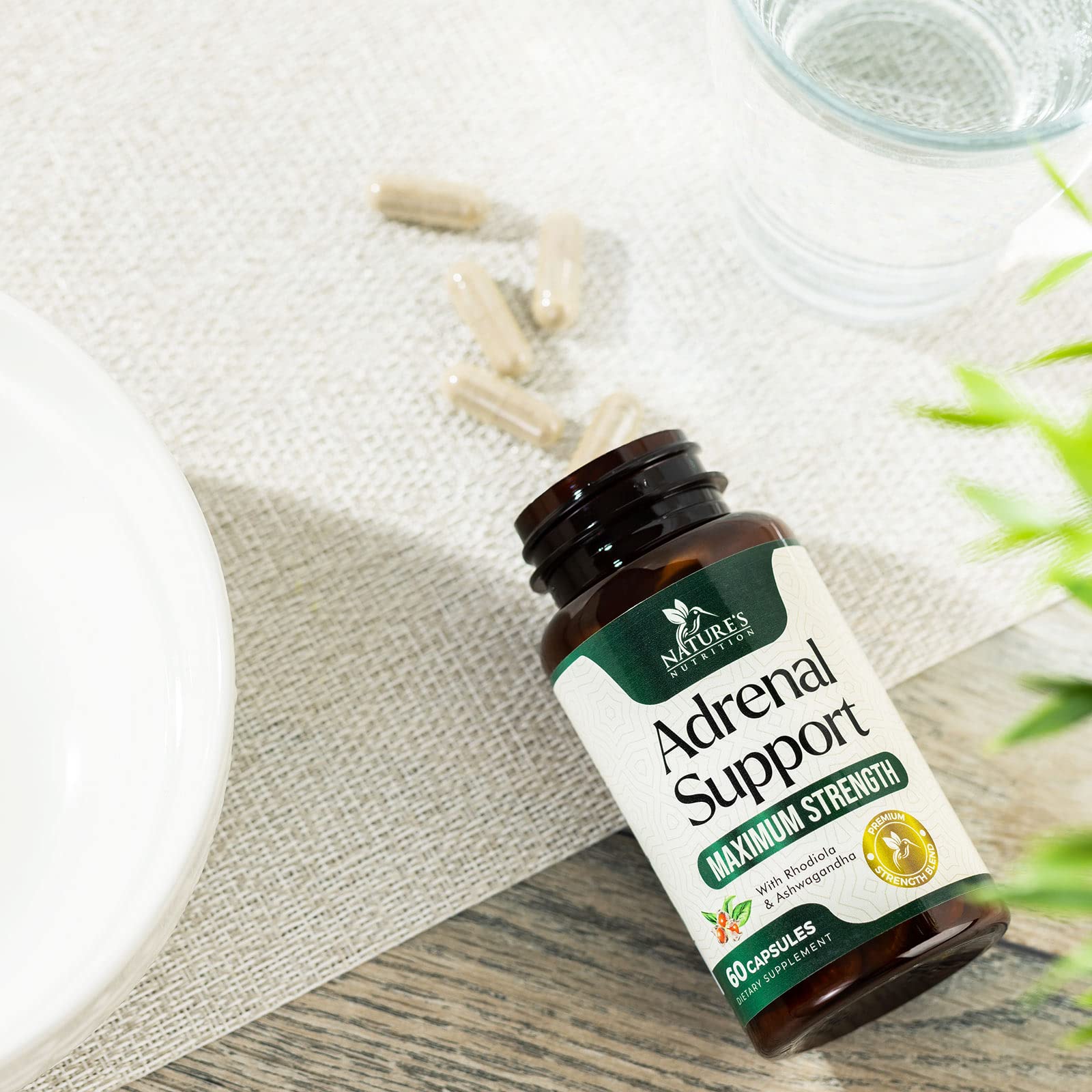 Nature's Nutrition Adrenal Cortex Complex box and bottle on desk.