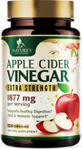 Nature's Nutrition Apple Cider Vinegar Capsules 1877mg | Extra Strength Detox & Immune Support with Vitamin D & Zinc | Vegetarian - 120 Capsules