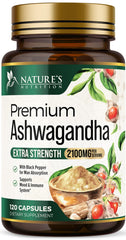 Nature's Nutrition Ashwaganda 2100mg - botella para calma natural