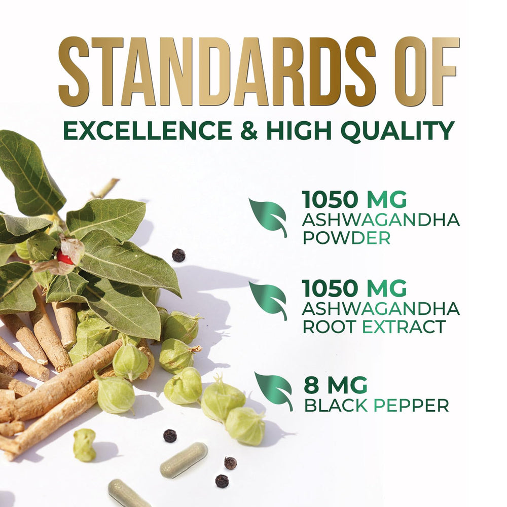 Daily dosage scene with Nature's Nutrition Ashwagandha capsules