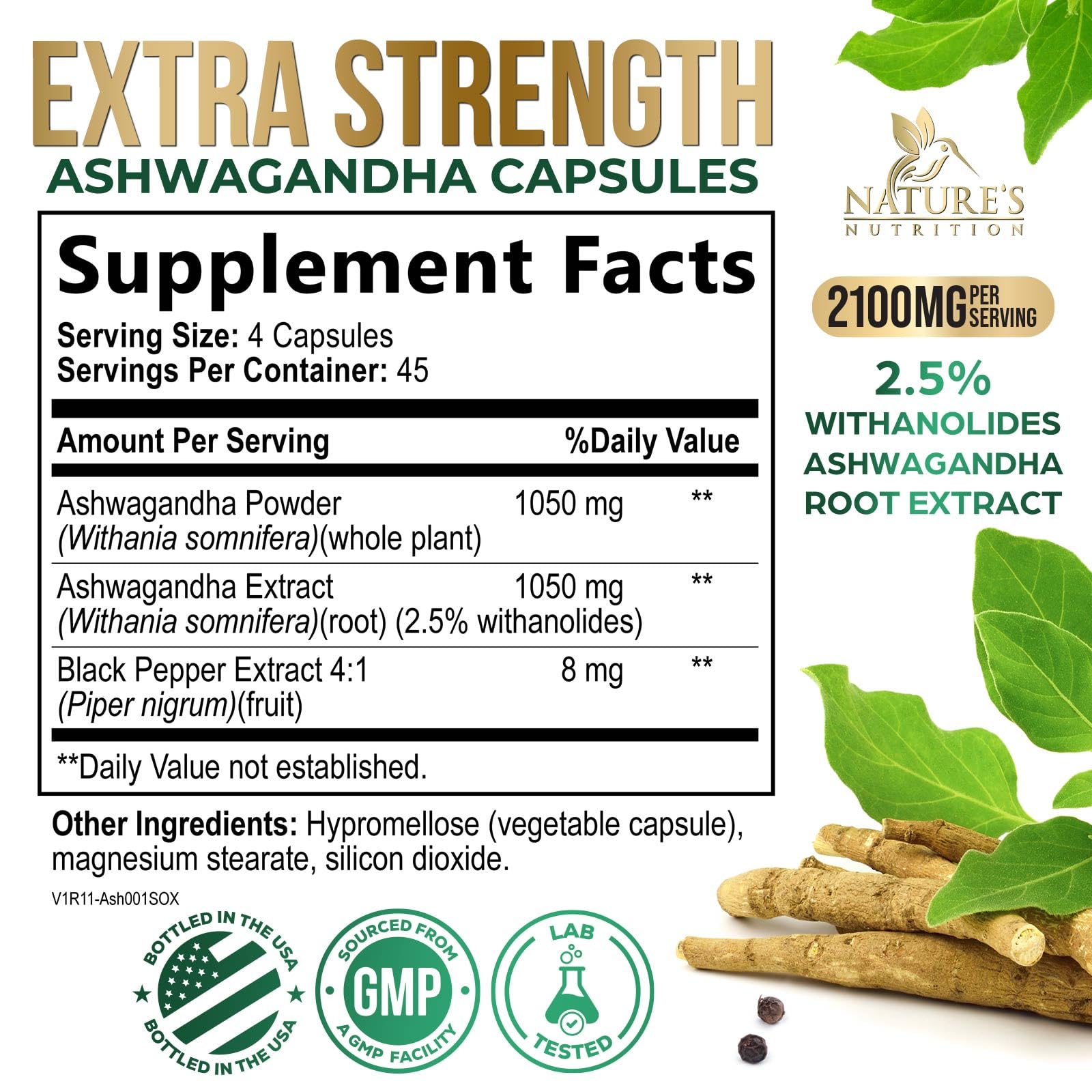 Nature's Nutrition Ashwagandha capsules for everyday use in a routine