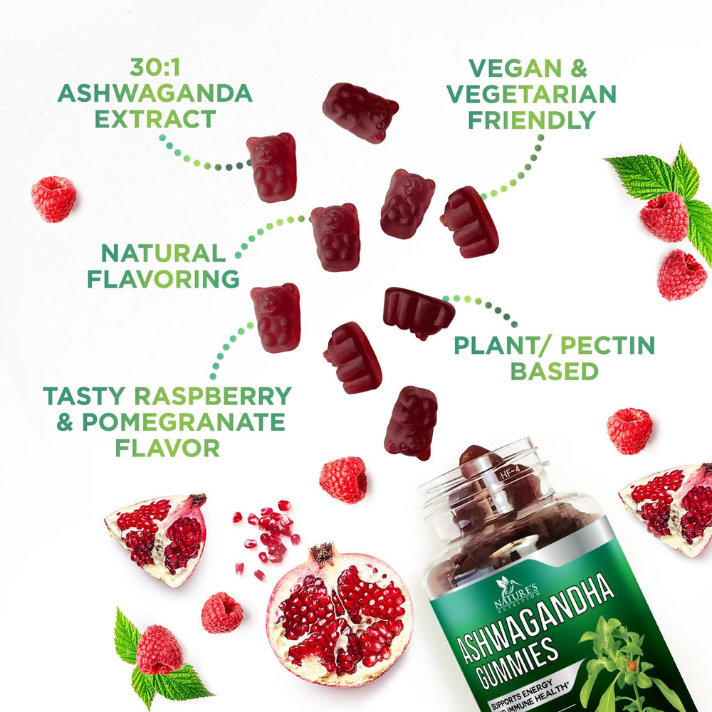 Nature's Nutrition Ashwagandha Gummies glass of tea pairing implies relaxed moments