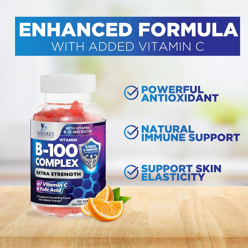 Nature's Nutrition B Complex Gummies ready for daily routine in a glass of water