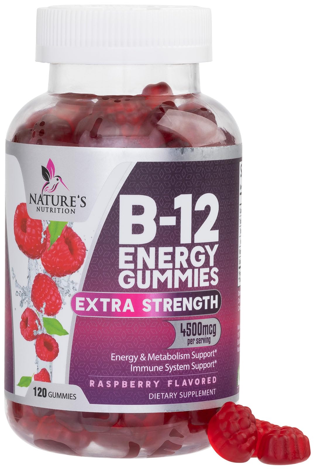 Nature's Nutrition B12 Energy Gummies bottle with 4500 mcg for daily energy support