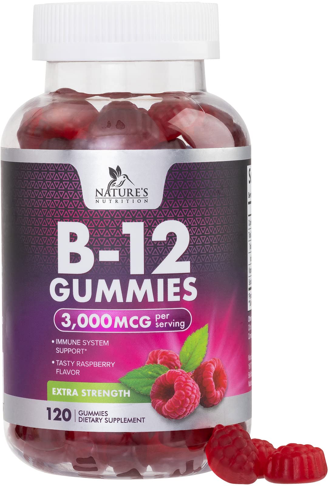 Nature's Nutrition B12 Energy Gummies bottle showing convenient daily energy support