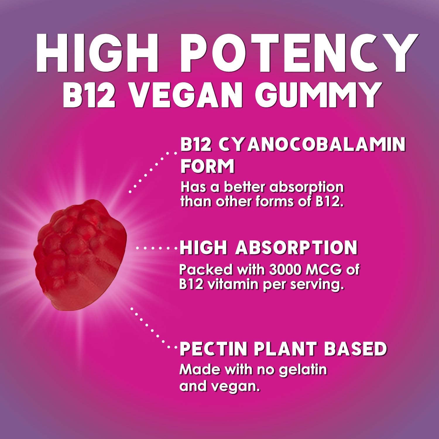 Close-up of Nature's Nutrition B12 Gummies chewy texture for easy intake