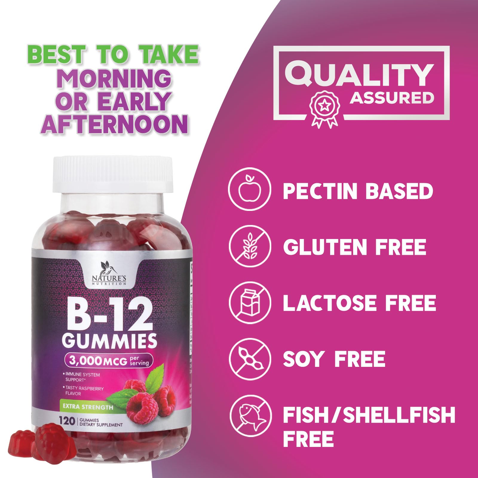 Serving directions for Nature's Nutrition B12 Gummies in daily use