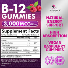 Nature's Nutrition B12 Gummies packaging emphasizing convenient chewable format