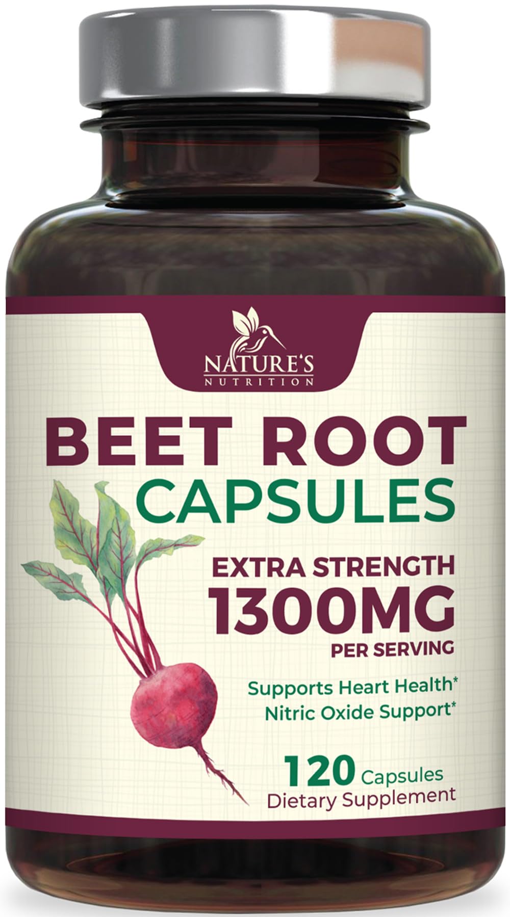 Nature's Nutrition Beet Root Capsules 1300mg bottle for daily energy support