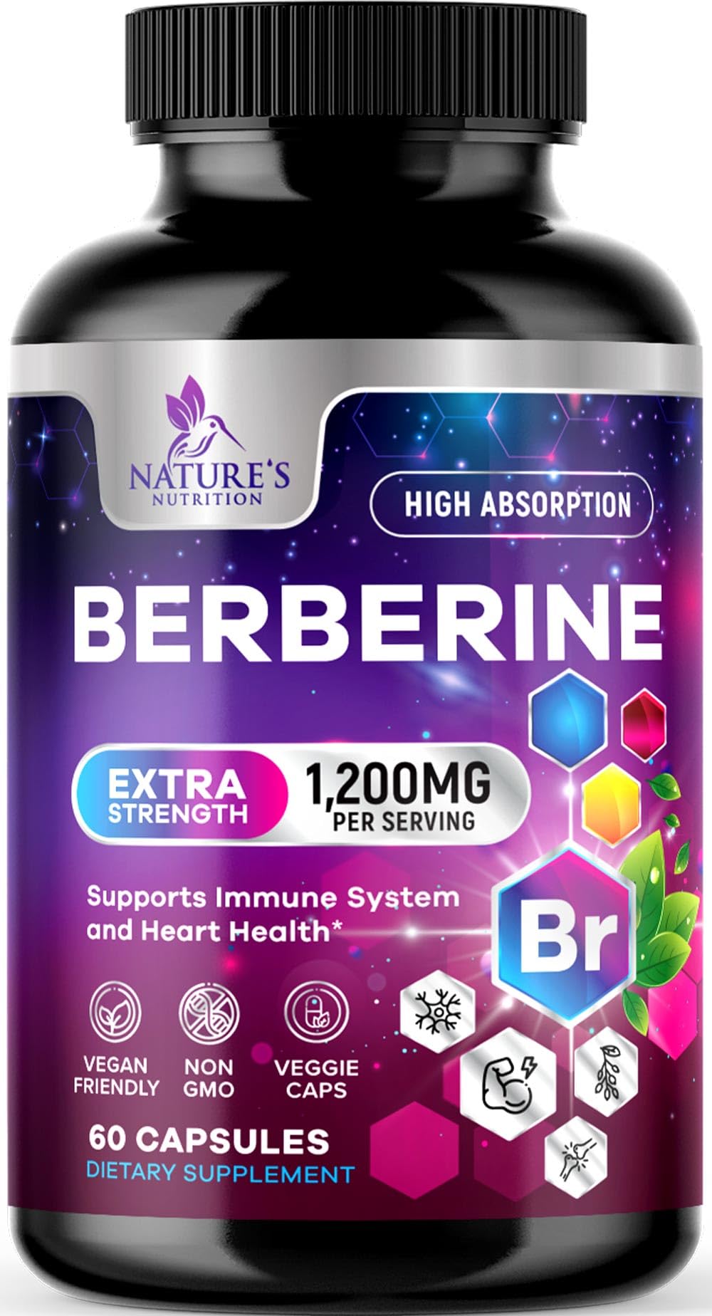 Nature's Nutrition Berberine HCL 1200mg bottle front shows trusted daily wellness