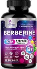 Nature's Nutrition Berberine HCL 1200mg bottle emphasizes purity for daily wellness.