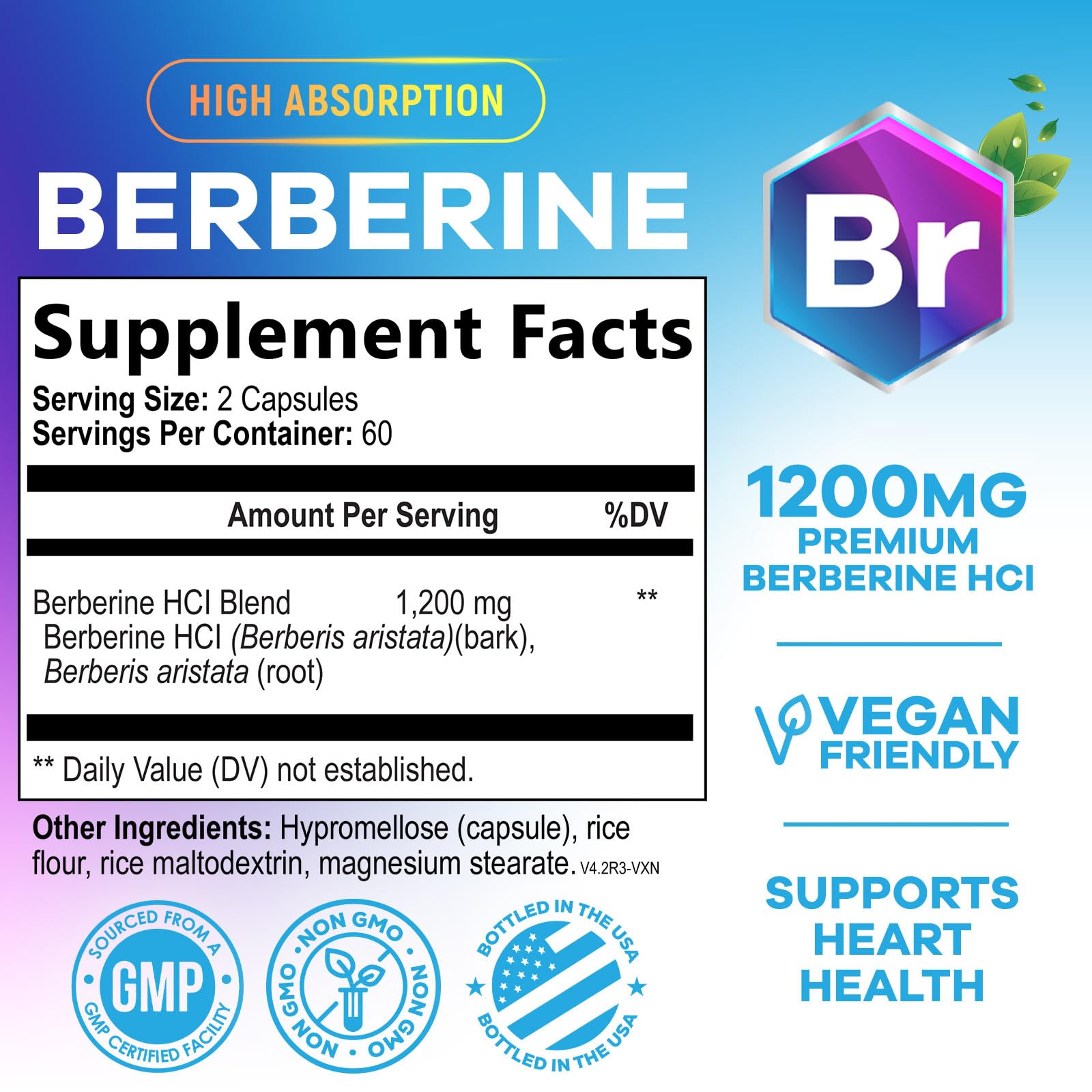 Nature's Nutrition Berberine HCL capsules close-up, veggie capsules for daily use.