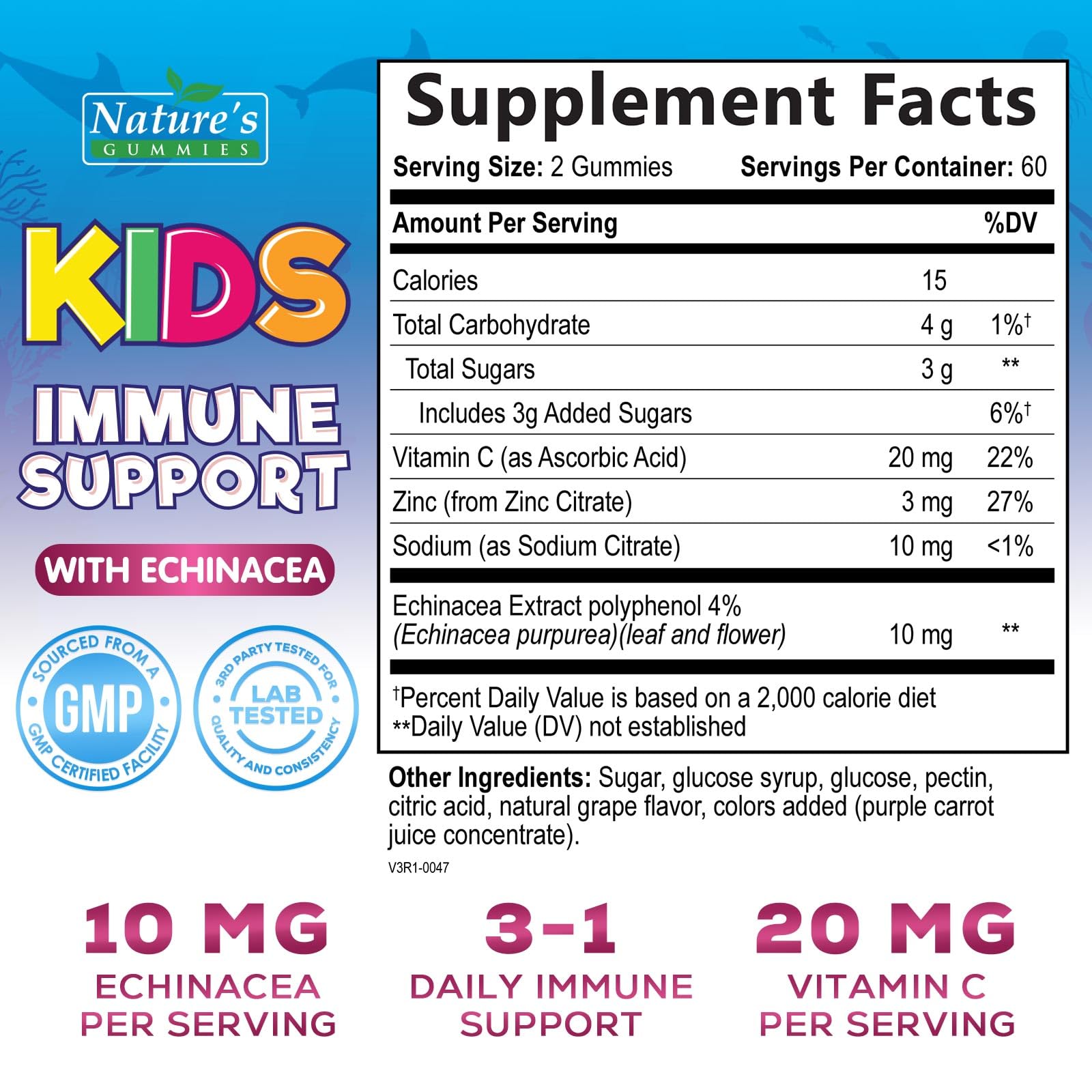 Nature's Nutrition berry flavored kids gummies closeup showing chewable texture