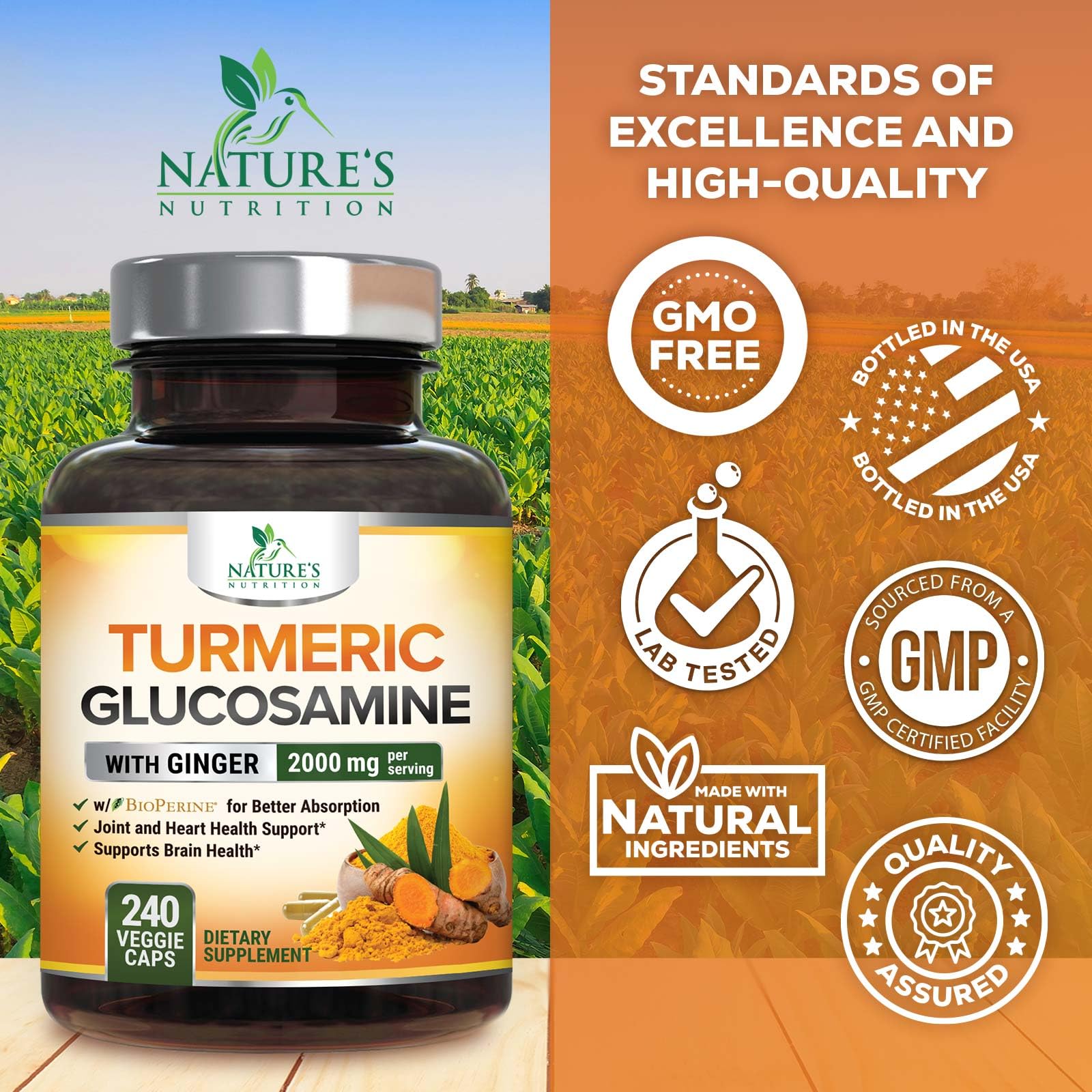 Nature's Nutrition bottle focusing on BioPerine for enhanced absorption.
