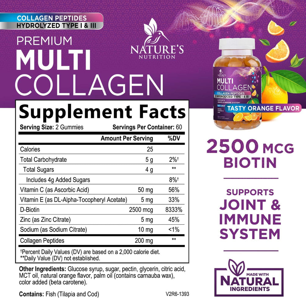 Nature's Nutrition biotin 2500mcg label on pack signals beauty supplement