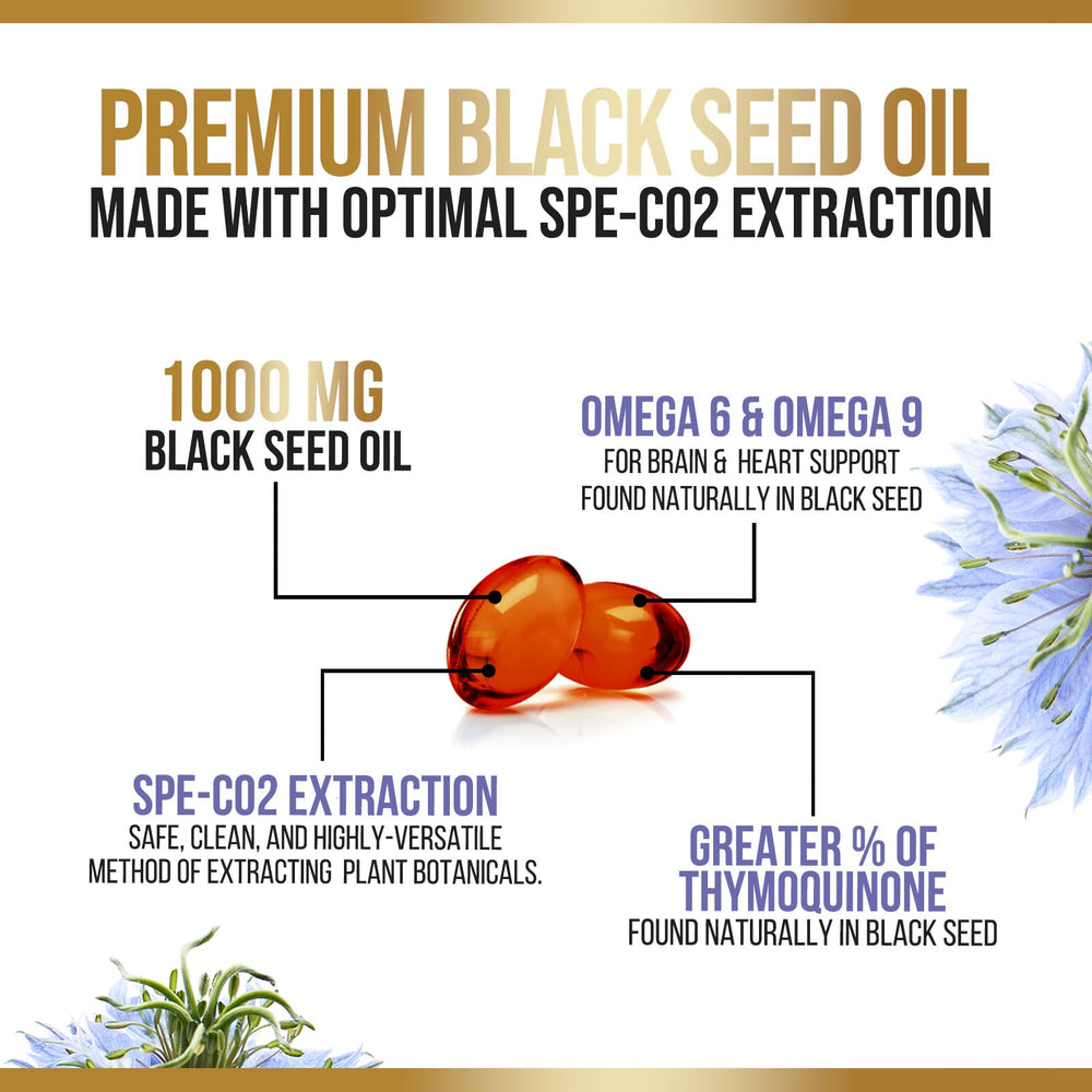 Nature's Nutrition black seed oil softgels ingredient panel with 1000mg potency
