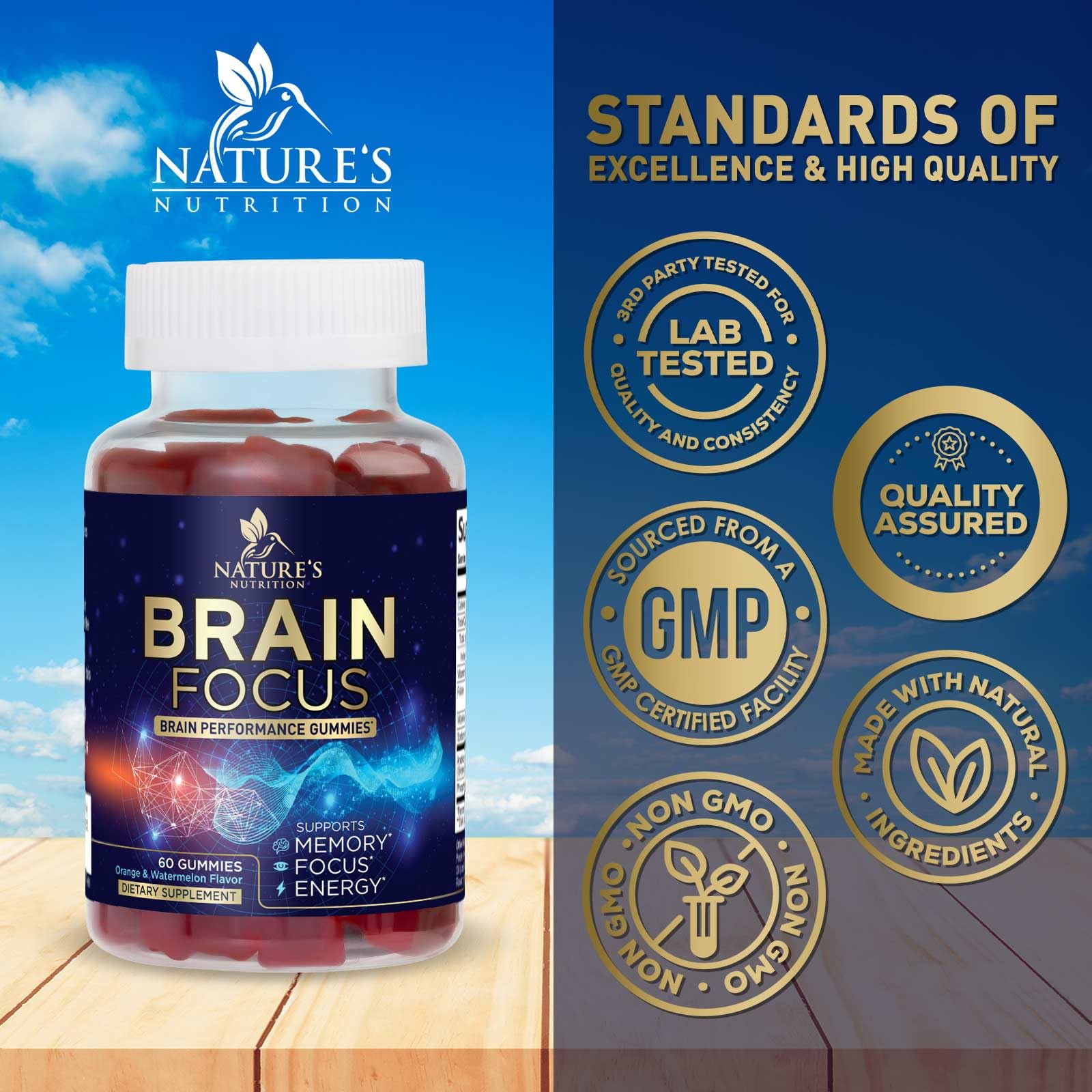 Nature's Nutrition bottle gummies close-up emphasizes easy daily dose