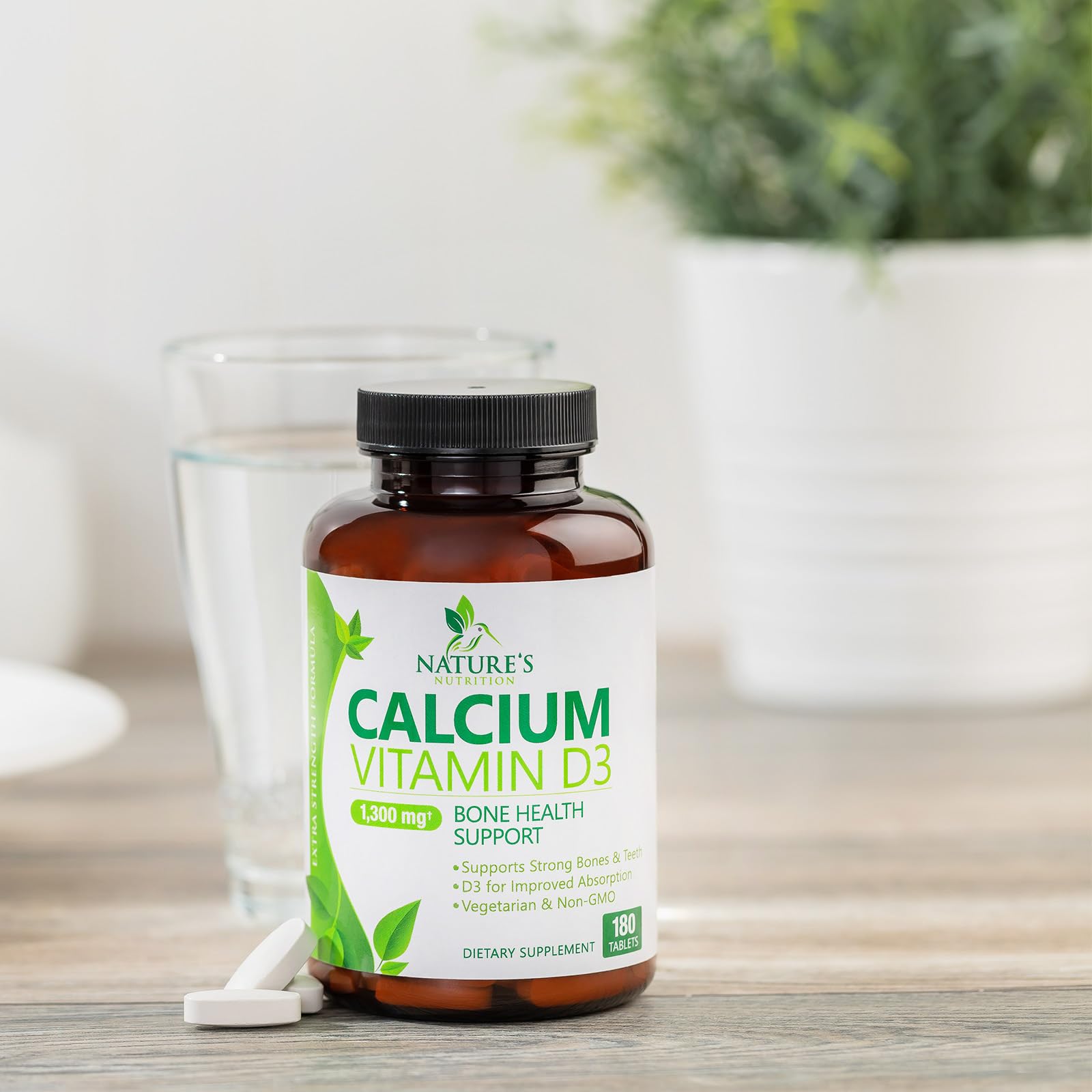 Nature's Nutrition bottle on a kitchen shelf for daily use