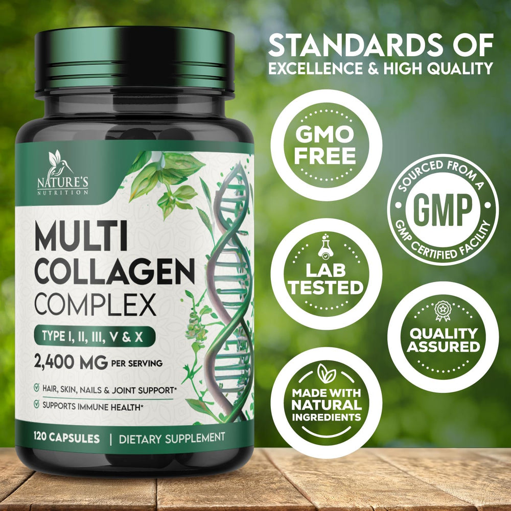 Nature's Nutrition bottle and label highlighting multi collagen formula