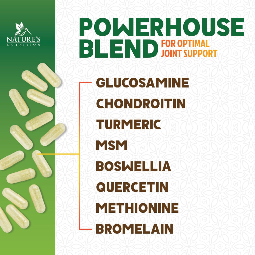 Nature's Nutrition label close-up highlights key ingredients and serving size.
