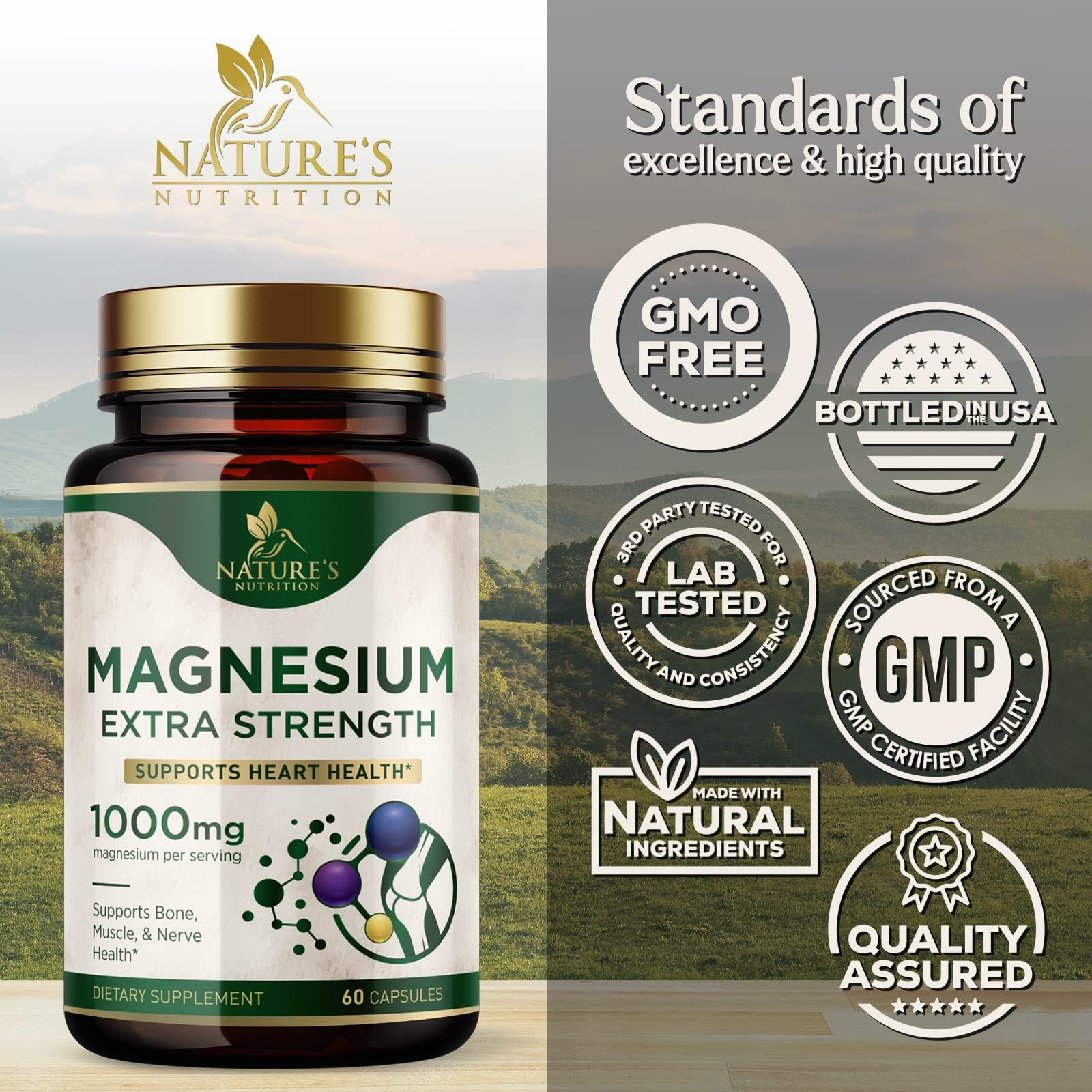 Nature's Nutrition bottle on kitchen counter illustrating everyday supplement routine.