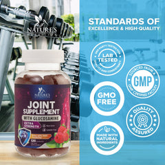 Nature's Nutrition bottle on kitchen counter for convenient joint care.