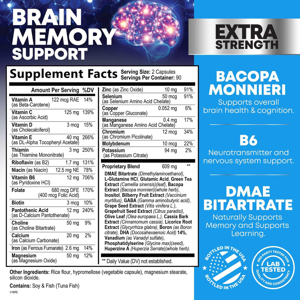 Nature's Nutrition Brain Memory Capsules close-up highlighting nootropic blend for clarity