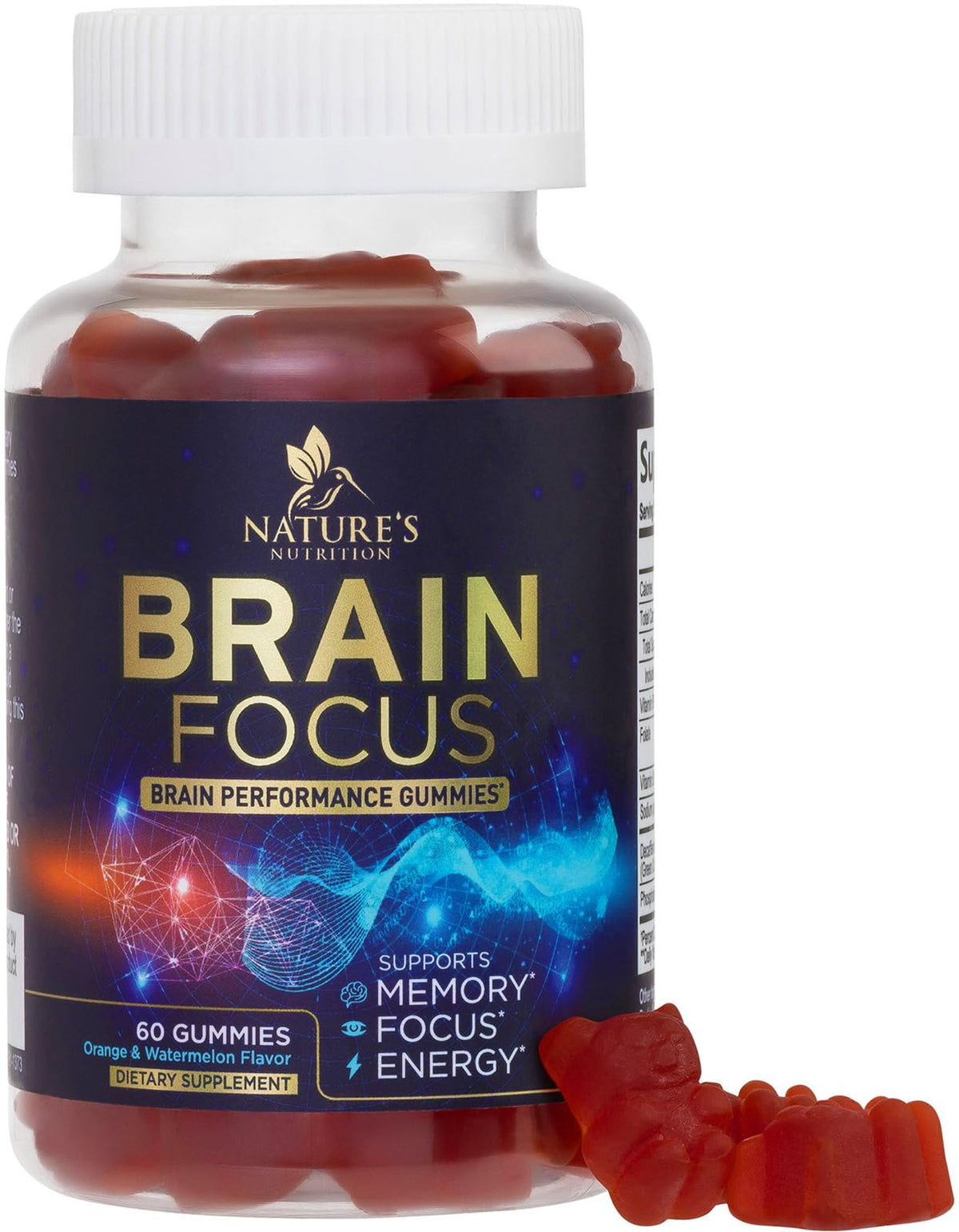 Nature's Nutrition Brain Gummies bottle shown for convenient daily memory support