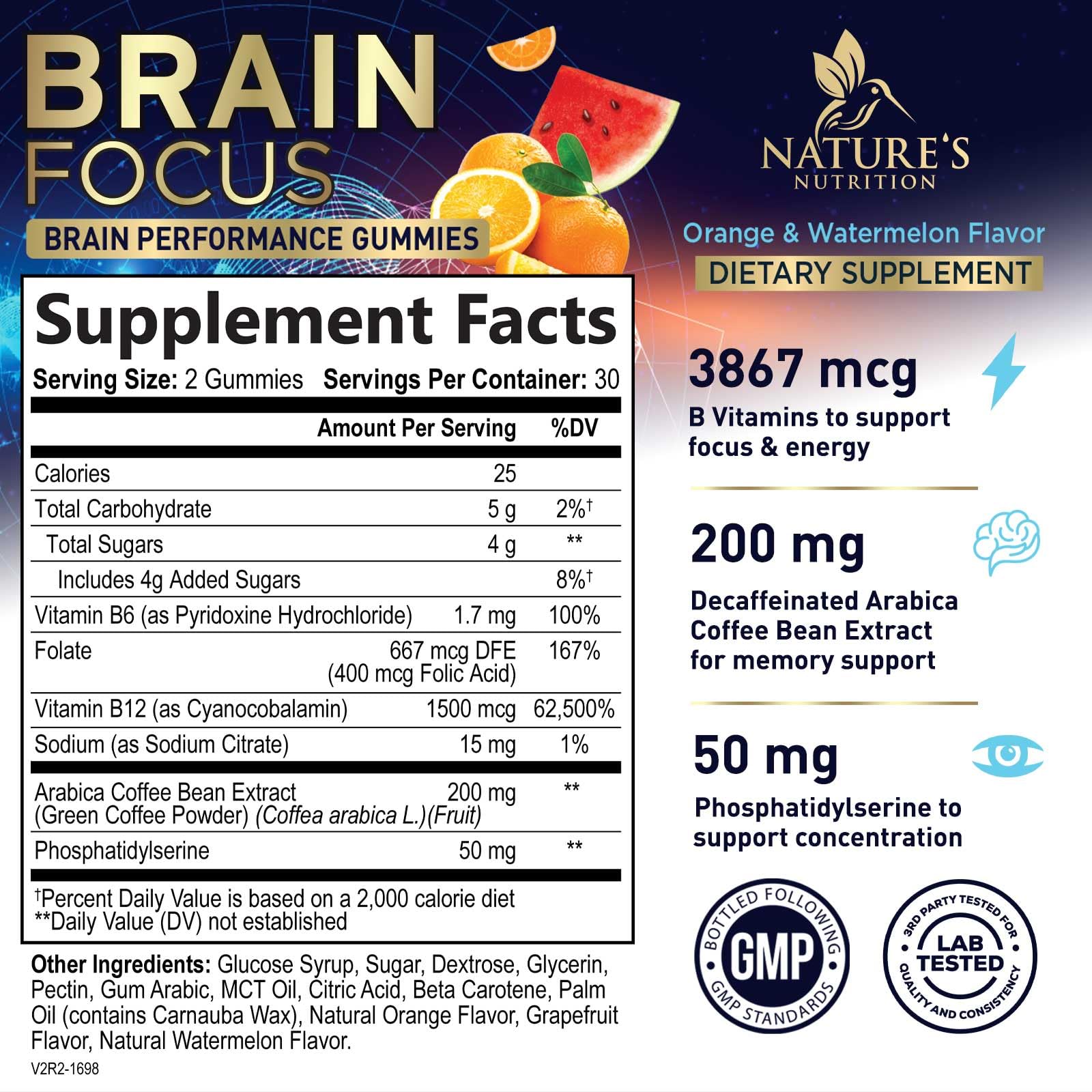Nature's Nutrition brain gummies plate demonstrates tasty, convenient memory and focus support