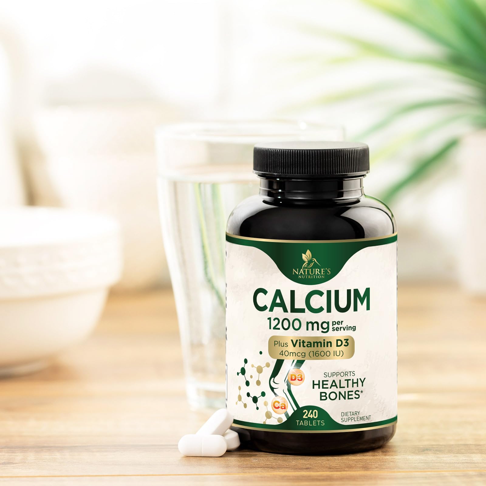 Bottle on the kitchen counter ready for daily calcium and D3
