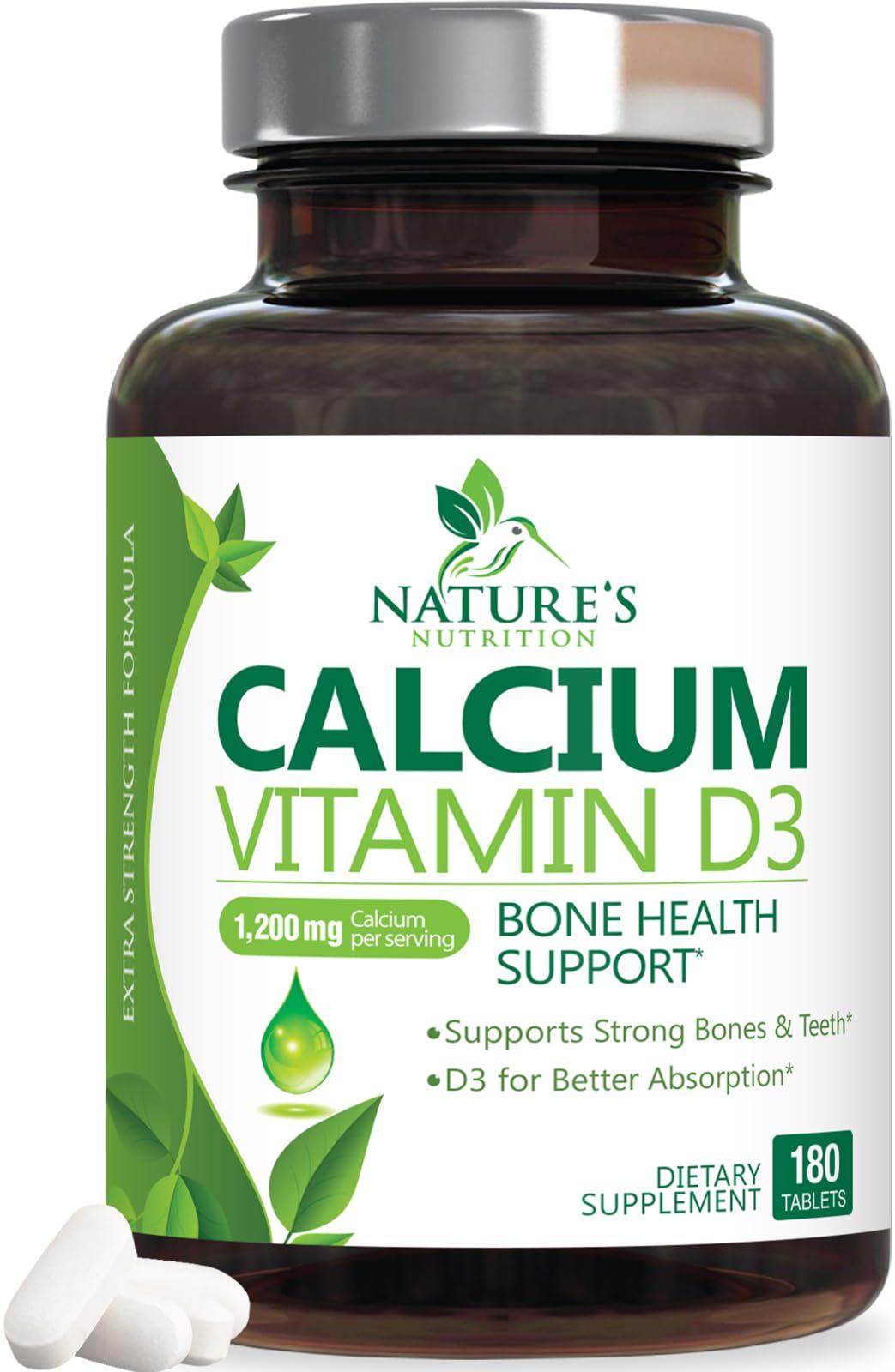 Nature's Nutrition calcium 1200 mg with D3 bottle highlighting bone support
