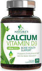 Nature's Nutrition Calcium 1200 mg with D3 bottle provides bone support.