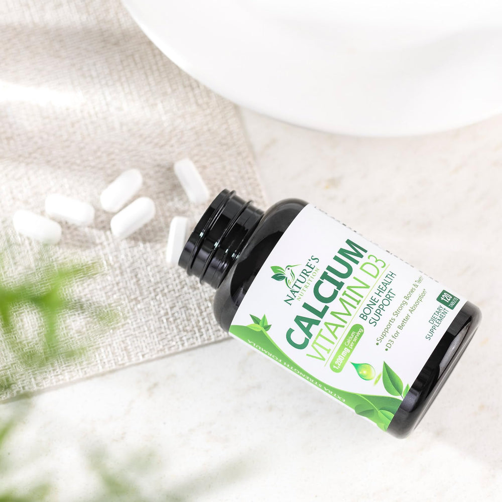 Nature's Nutrition calcium supplement packaging ready for daily wellness routine.