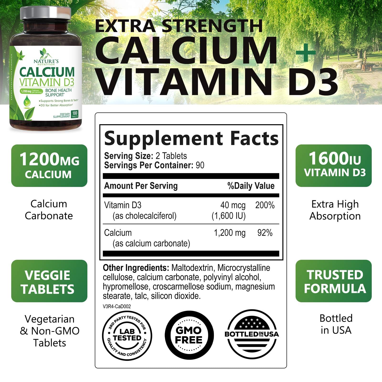 Nature's Nutrition calcium 1200 mg tablets illustrating daily bone health