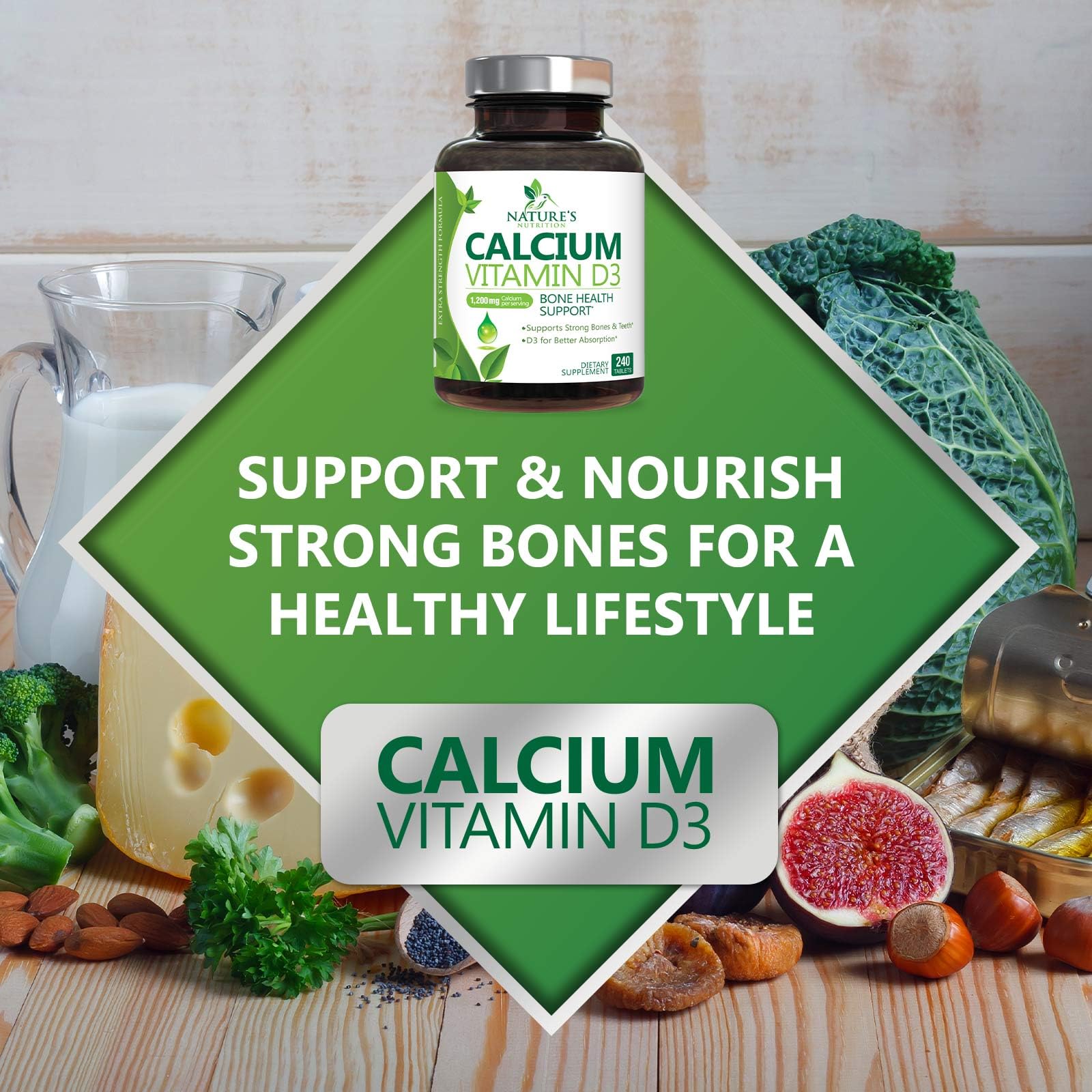 Nature's Nutrition USA-produced bottle emphasizes quality standards and purity.