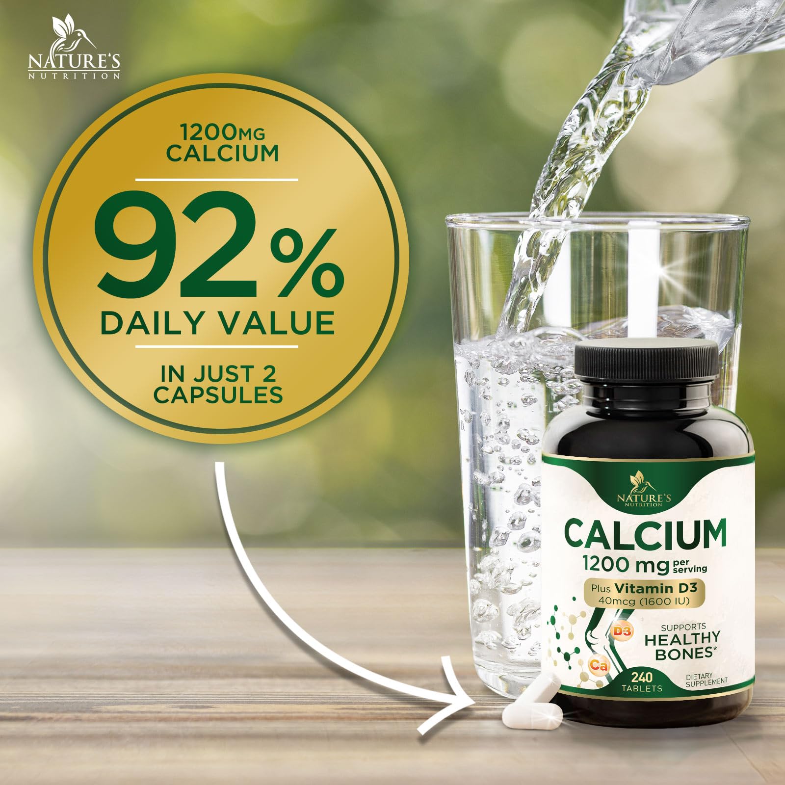 Daily-use scene with Nature's Nutrition calcium 1200 mg for routine wellness
