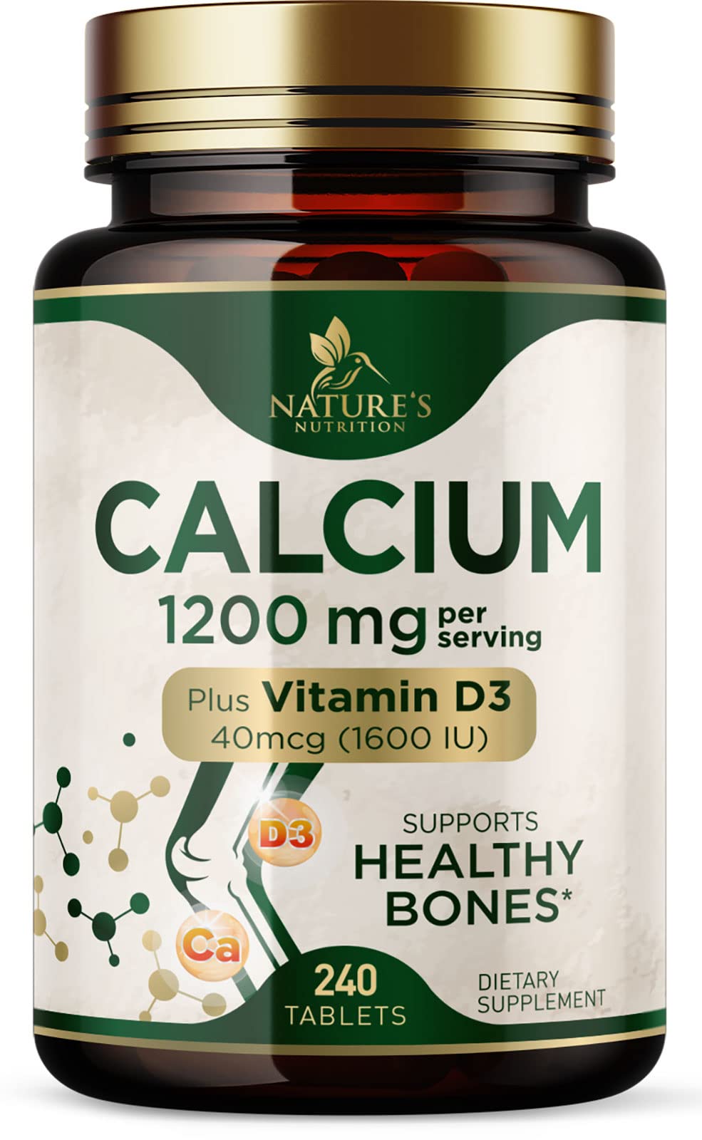 Nature's Nutrition calcium 1200 mg with vitamin D3 bottle for bone support