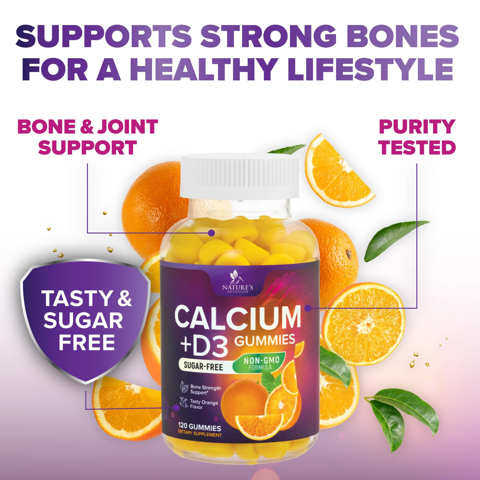 Nature's Nutrition Calcium Gummies suitable for adults, kids, and seniors.