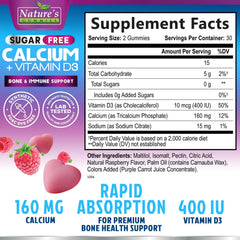 Nature's Nutrition Calcium Gummies bottle-back with clean label and details