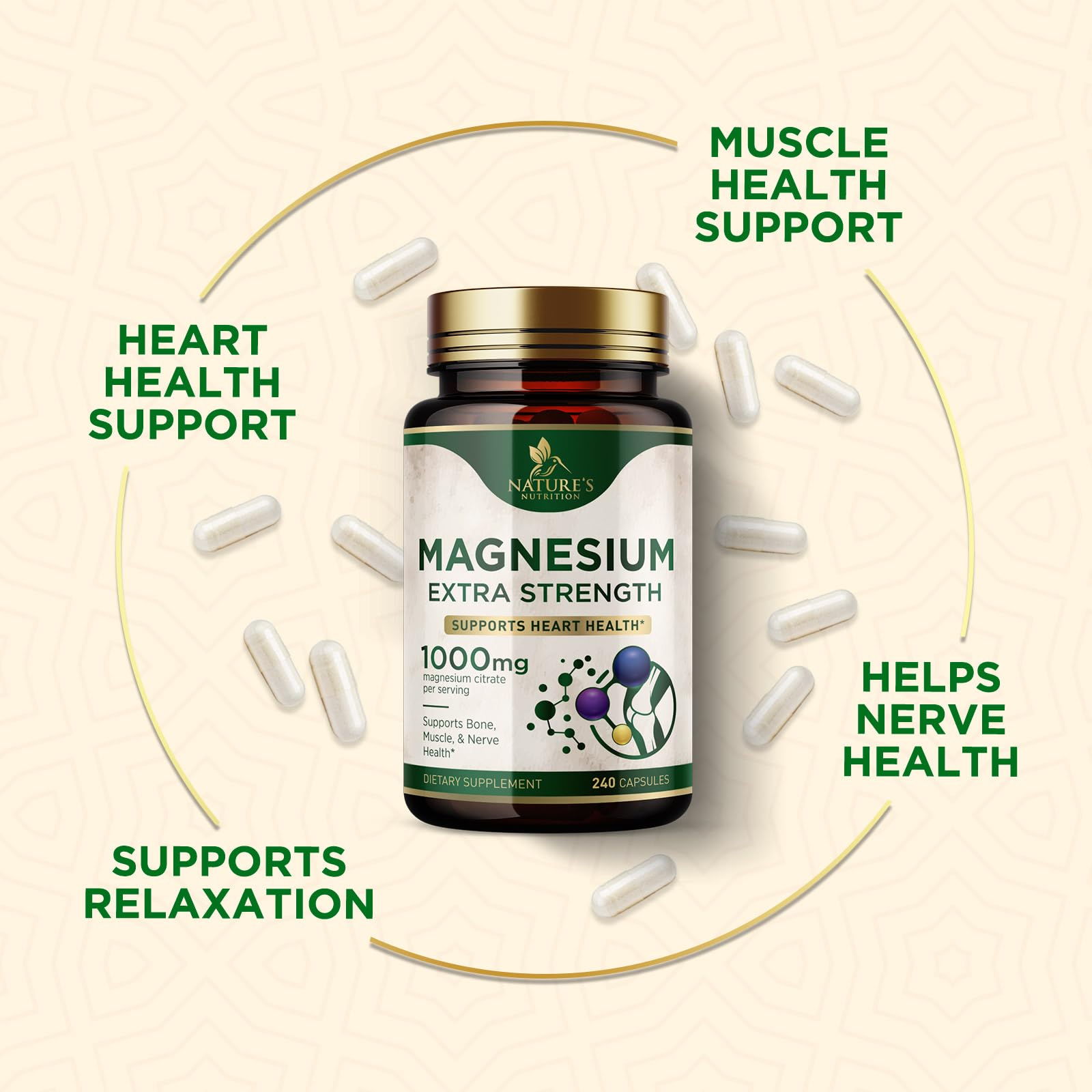 Nature's Nutrition capsules close-up highlighting smooth absorption and potency.