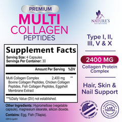 Nature's Nutrition collagen capsules closeup showing hydrolyzed peptides for fast absorption.