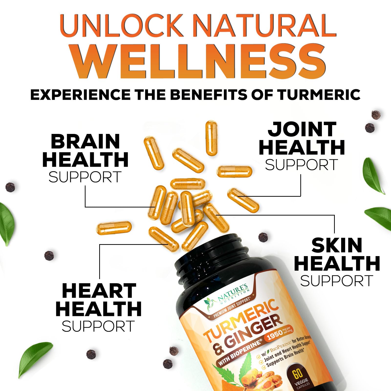 Nature's Nutrition capsules arranged in a row highlight easy daily use