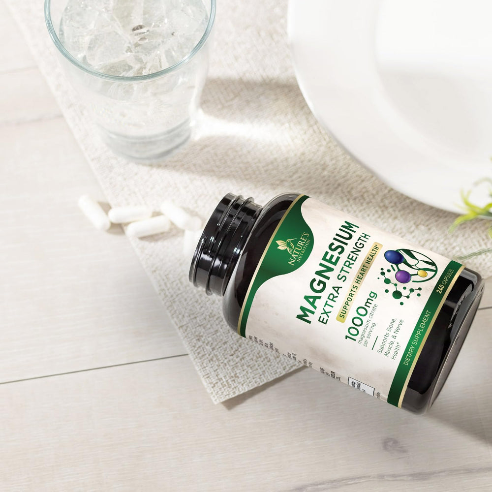 Nature's Nutrition capsules with a dosing scoop ready for daily use.