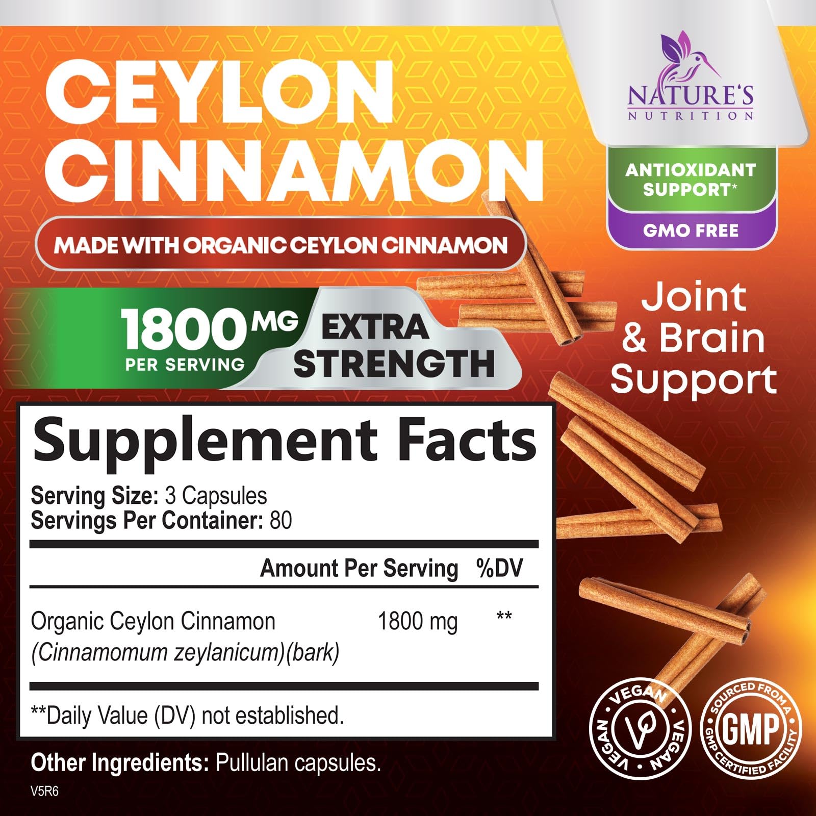 Nature's Nutrition cinnamon capsules for energy support and mild digestion help.