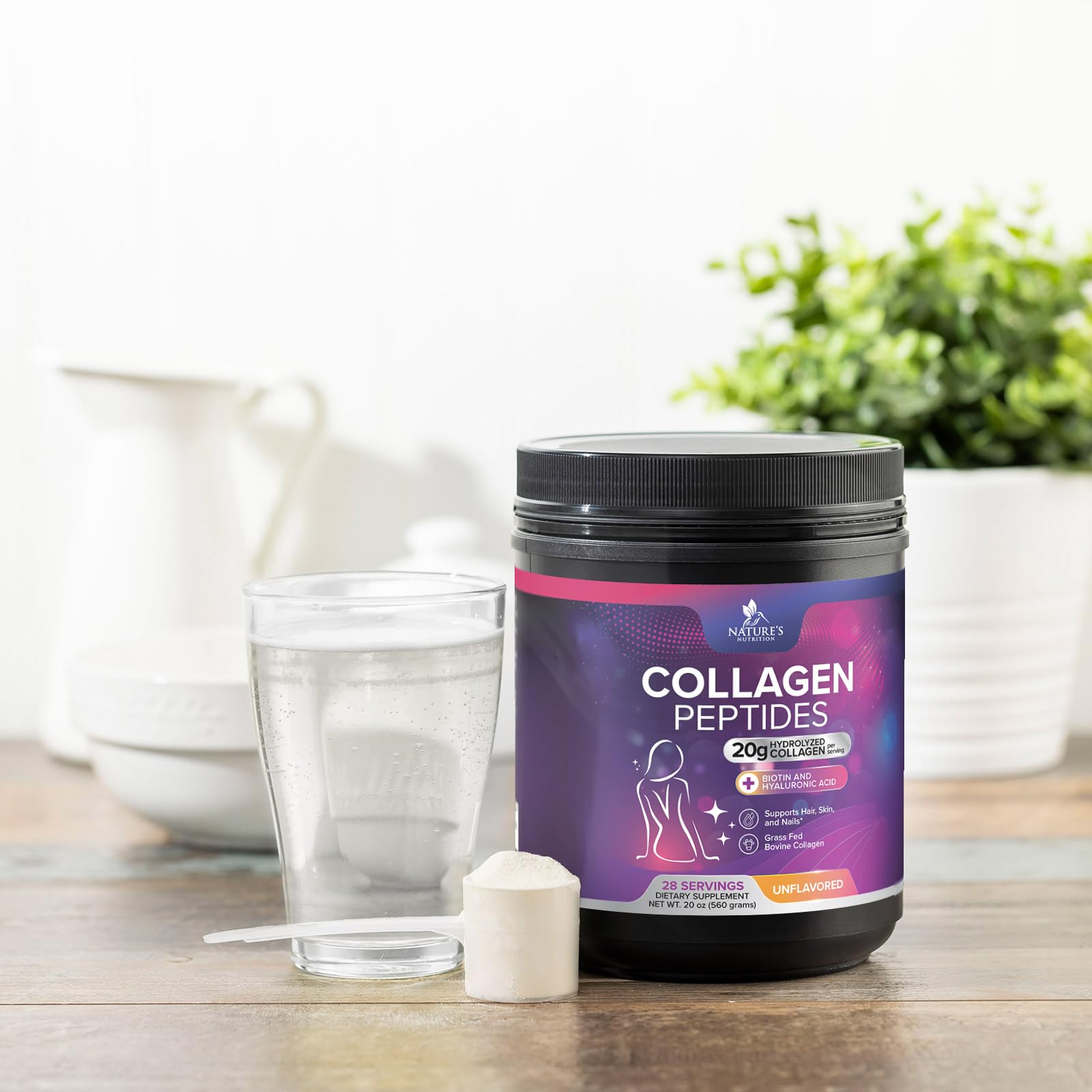 Nature's Nutrition Collagen Peptides in hot tea for a comforting routine