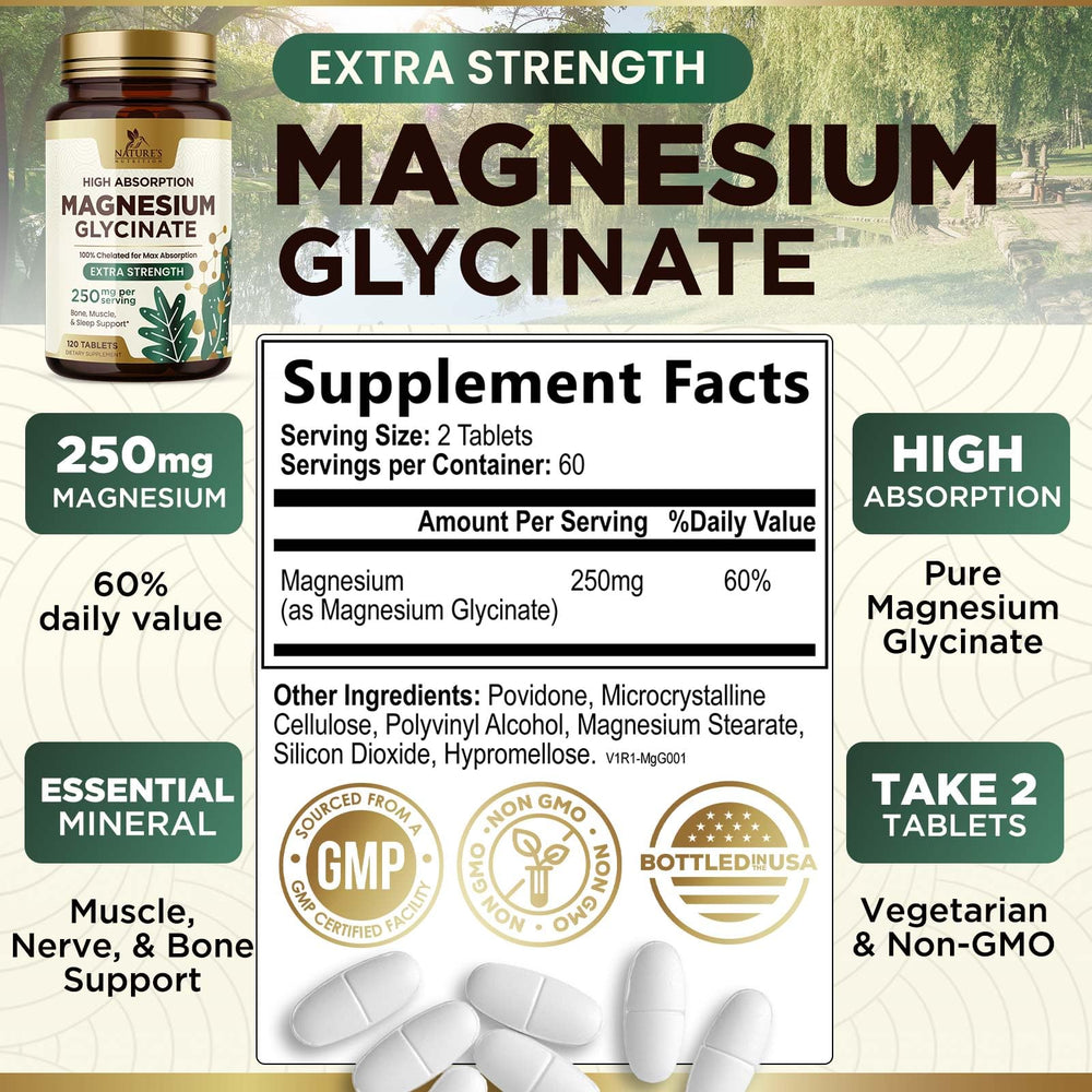 Nature's Nutrition comprimidos magnesio glicinato 250 mg fáciles de tragar