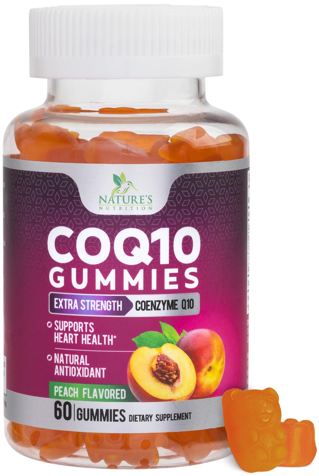 Nature's Nutrition CoQ10 Gummies bottle front shows 100 mg per serving.