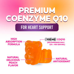 Close-up of Nature's Nutrition CoQ10 Gummies peach flavor chews.